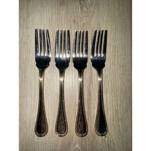 4 Salad‎ Forks Yamazaki Allegra Stainless Gold Accents Korea